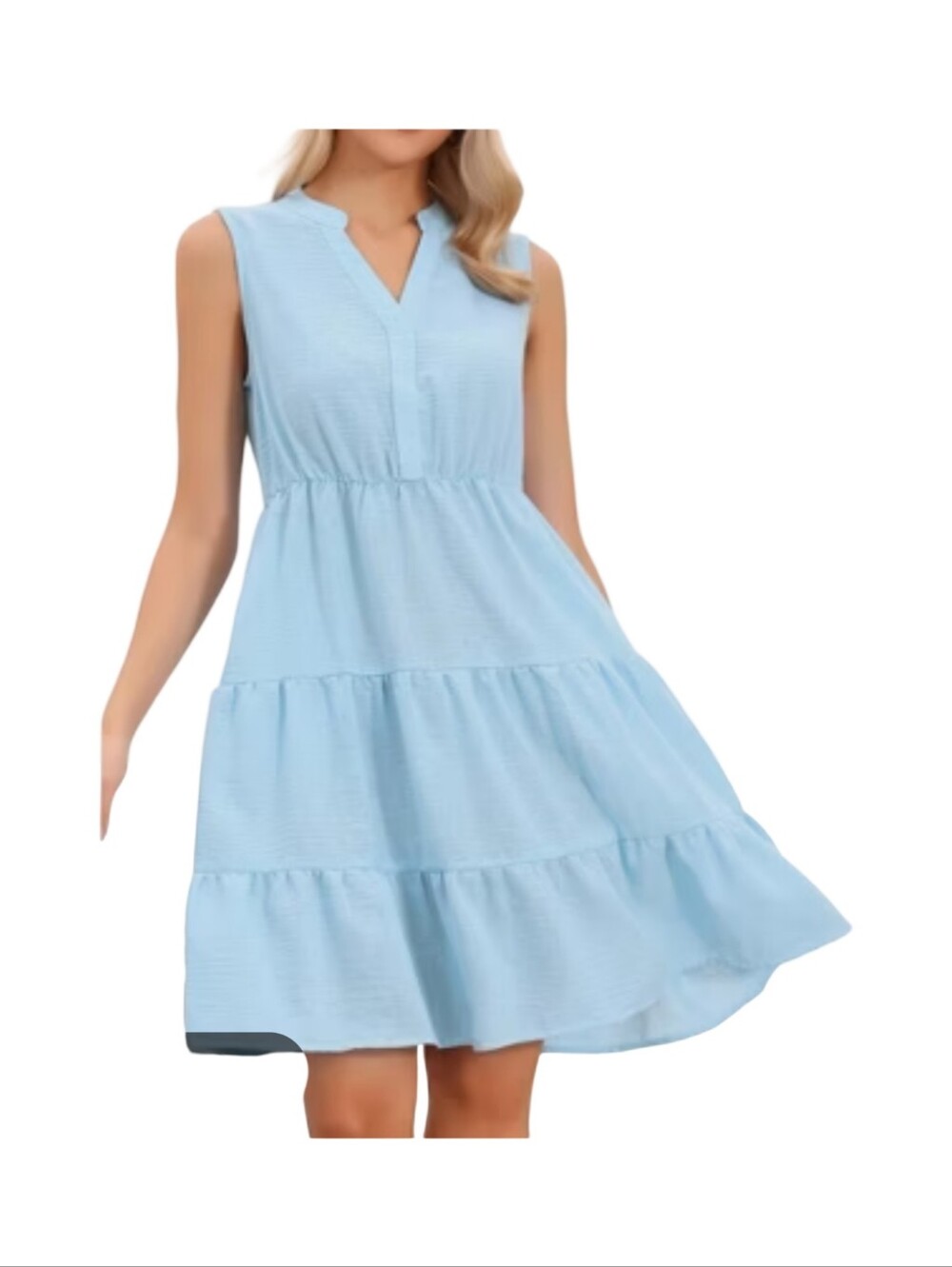 NWOT Size large Sleeveless Light Blue Tiered V-Neck Summer Dress